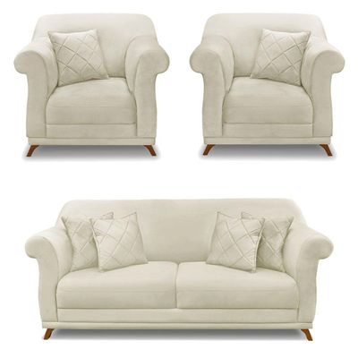 Kit 2 Poltronas E Sofá 2 Lugares 1,60m Veludo Bege