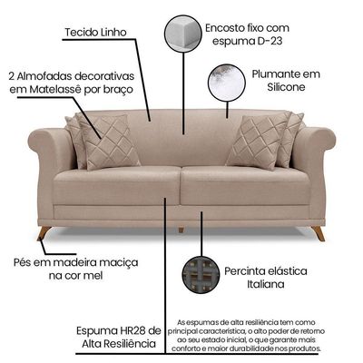 Kit Poltrona E Sofá 2 Lugares 1,80M Areia Pés Castanho