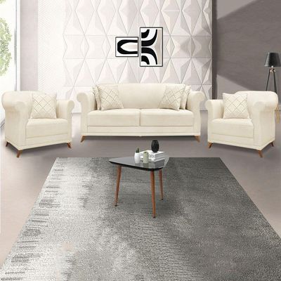 Kit Poltrona E Sofá 2 Lugares 1,80M Natural Pés Castanho