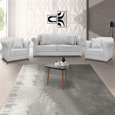 Kit Poltrona E Sofá 2 Lugares 1,80M Pés Castanho Cinza