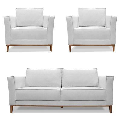 Kit 2 Poltronas e Sofá Living 2 Lugares 1,90m Vega Linho Cas