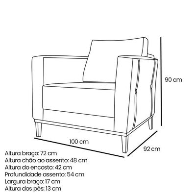Kit 2 Poltronas e Sofá Living 2 Lugares 1,90m Vega Linho Cas