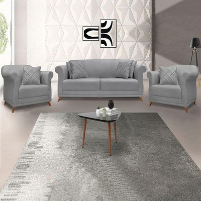 Kit Poltrona E Sofá 2 Lugares 1,80M Pés Castanho Grafite