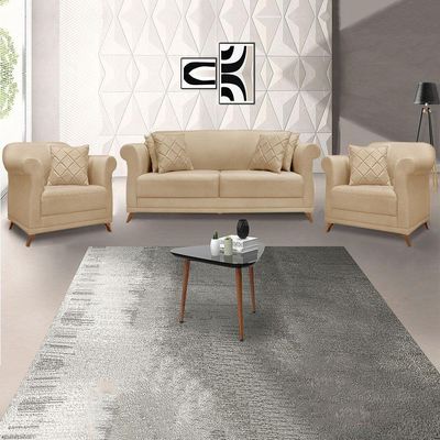 Kit Poltrona E Sofá 2 Lugares 1,60M Pés Castanho Dourado