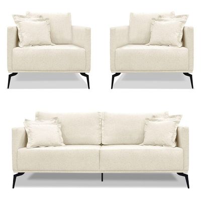Kit 2 Poltronas E Sofá 2 Lugares 1,80m Natural Pés Metálicos