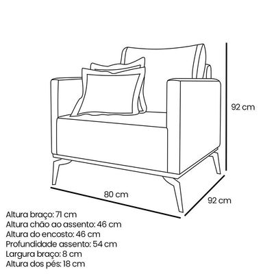 Kit 2 Poltronas E Sofá 2 Lugares 1,80m Pés Metálicos Areia