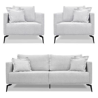 Kit 2 Poltronas E Sofá 2 Lugares 1,80m Pés Metálicos Cinza