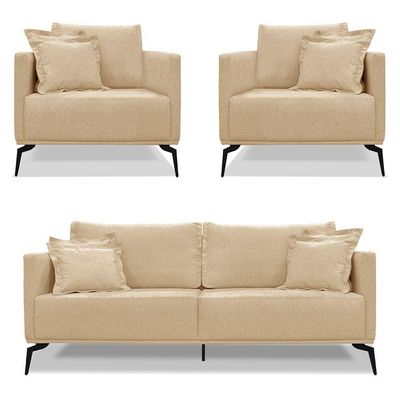 Kit 2 Poltronas E Sofá 2 Lugares 1,60m Pés Metálicos Dourado