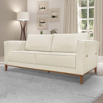 Kit Poltrona E Sofá 2 Lugares 1,70m Natural Pés Castanho