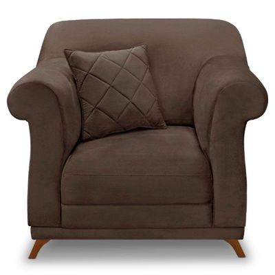 Kit 2 Poltronas Veludo Marrom Pés Castanho