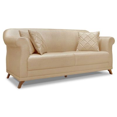 Kit 2 Poltronas E Sofá 2 Lugares 1,80m Dourado Pés Castanho
