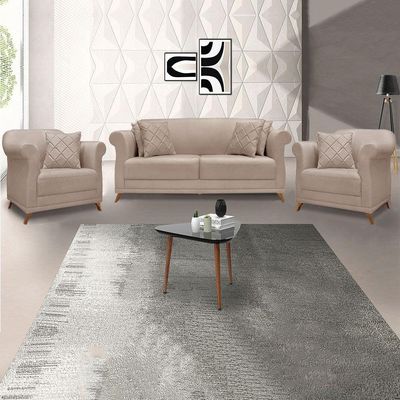 Kit 2 Poltronas E Sofá 2 Lugares 1,60m Pés Castanho Areia