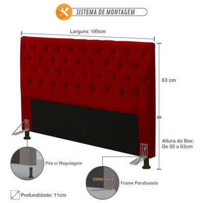 Cabeceira Cama Box Casal King 195cm Cristal Suede Vermelho