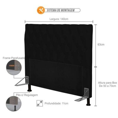 Cabeceira Cama Box Casal 140cm Cristal Corino Preto