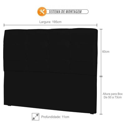 Cabeceira Casal 195Cm London Corino Preto - Js Móveis