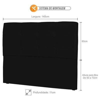 Cabeceira Casal 140Cm London Corino Preto - Js Móveis