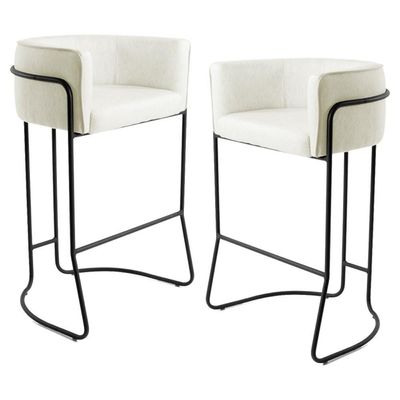 2 Banquetas Base Aço Preto B-309 Veludo Bege Fosco Domi