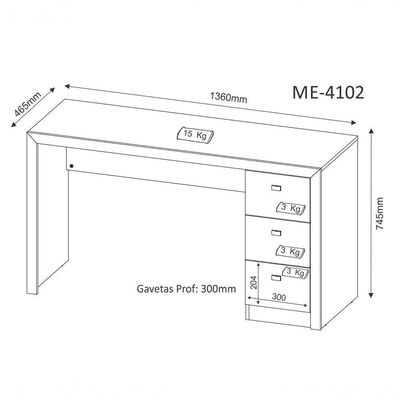 Conjunto Escritorio Completo 3 Peças Cj5 Branco Branco