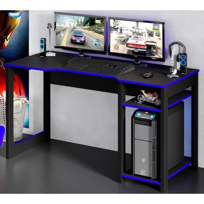 Mesa Para Computador Gamer Me4152 Preto Azul Preto Azul