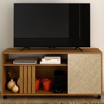 Rack 1 Porta Para Tv 42 Polegadas 136cm R1481 Natural Palha Tecno Mobili Natural Palha