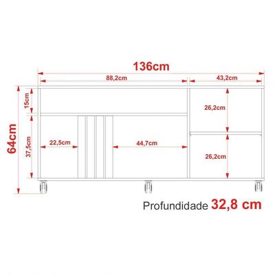 Rack 1 Porta Para Tv 42 Polegadas 136cm R1481 Natural Palha Tecno Mobili Natural Palha