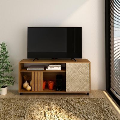 Rack 1 Porta Para Tv 42 Polegadas 136cm R1481 Natural Palha Tecno Mobili Natural Palha