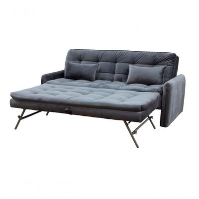 Sofá Cama Reclinável Com Cama Auxiliar - Veludo Chumbo