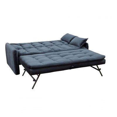 Sofá Cama Reclinável Com Cama Auxiliar - Veludo Chumbo