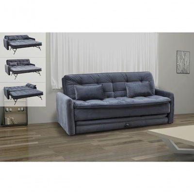 Sofá Cama Reclinável Com Cama Auxiliar - Veludo Chumbo