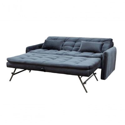 Sofá Cama Reclinável Com Cama Auxiliar - Veludo Chumbo