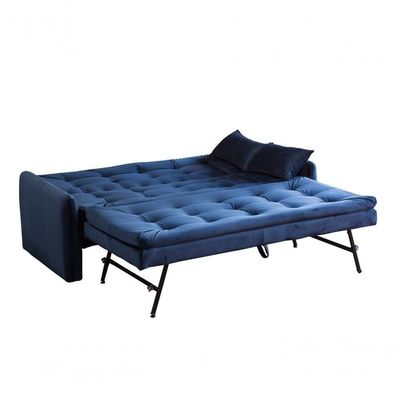 Sofá Cama Reclinável Com Cama Auxiliar - Veludo Azul Marinho