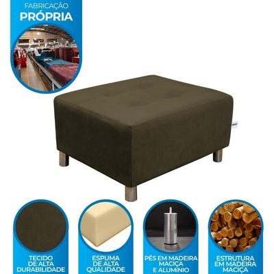 Puff Para Sala Com Pés Com Alumínio Veludo Marrom Escuro