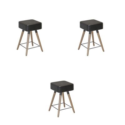 Conjunto 3 Bancos Banqueta Rio Tecido Sintético Preto