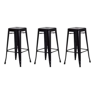 3 Banquetas Tolix Iron Design Industrial Preta 76 Cm Aço