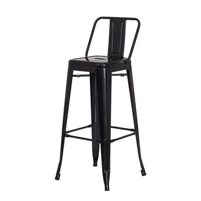 Banqueta C/Encosto Preto Brilhante Industrial Aço