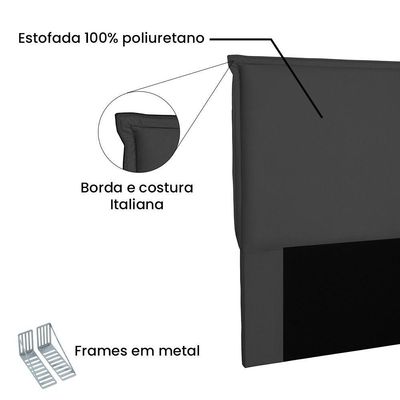 Cabeceira Estofada Box Casal Queen Size Veneza 160cm Preto