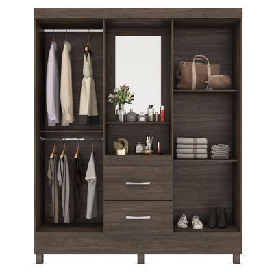 Guarda Roupa 4 Portas Com Pés E Espelho Lord ébano Touch