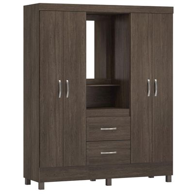 Guarda Roupa 4 Portas Com Pés E Espelho Lord ébano Touch