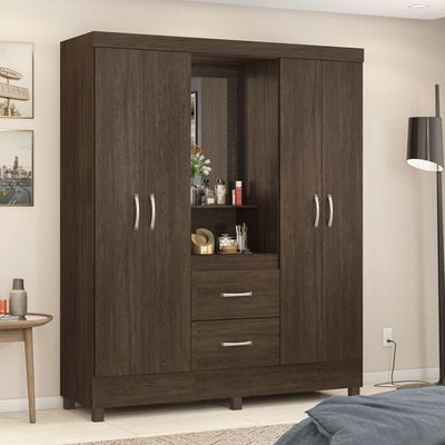 Guarda Roupa 4 Portas Com Pés E Espelho Lord ébano Touch