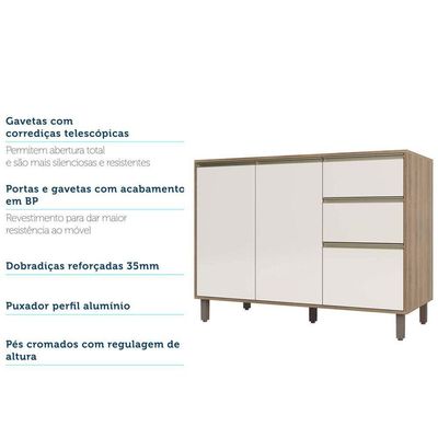 Balcão Para Pia Sem Tampo 120 Cm De Abrir 3 Gavetas Mel Vanill e O