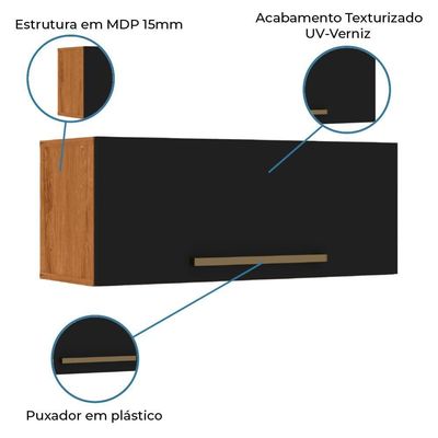 Armário Aéreo De Geladeira 1 Porta 0,80m Natura / Preto