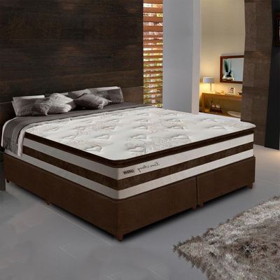 Cama Box Queen Colchão Molas Ensacadas 30Cm Branco Marrom