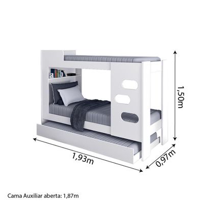 Beliche Floripa Com Cama Auxiliar Para Colchão 0,88M Branco