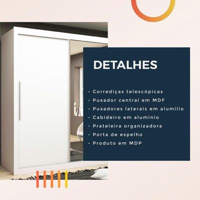 Guarda Roupas De Casal Com Espelho Real Gelius Branco Branco