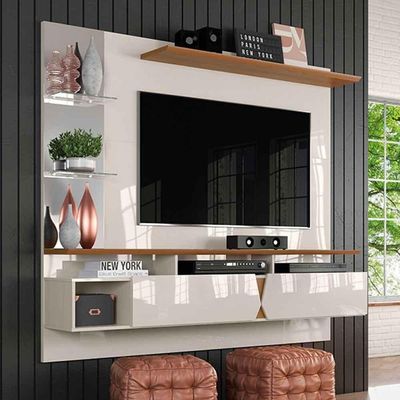 Painel Para Tv Intense Lukaliam Off White / Damasco