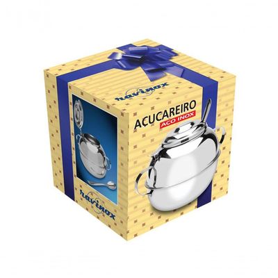 Açucareiro Aço Inox Com Tampa E Colher 500g Ravinox 000411