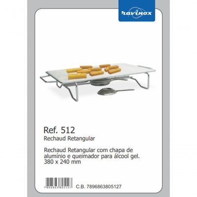 Rechaud Retangular Grande Cromada Chapa Alumínio 380X240mm