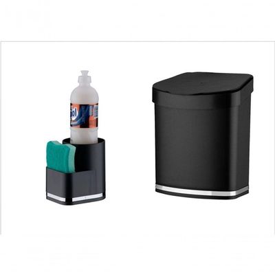 Kit Preto Future Lixeira E Suporte Para Detergente E Esponja