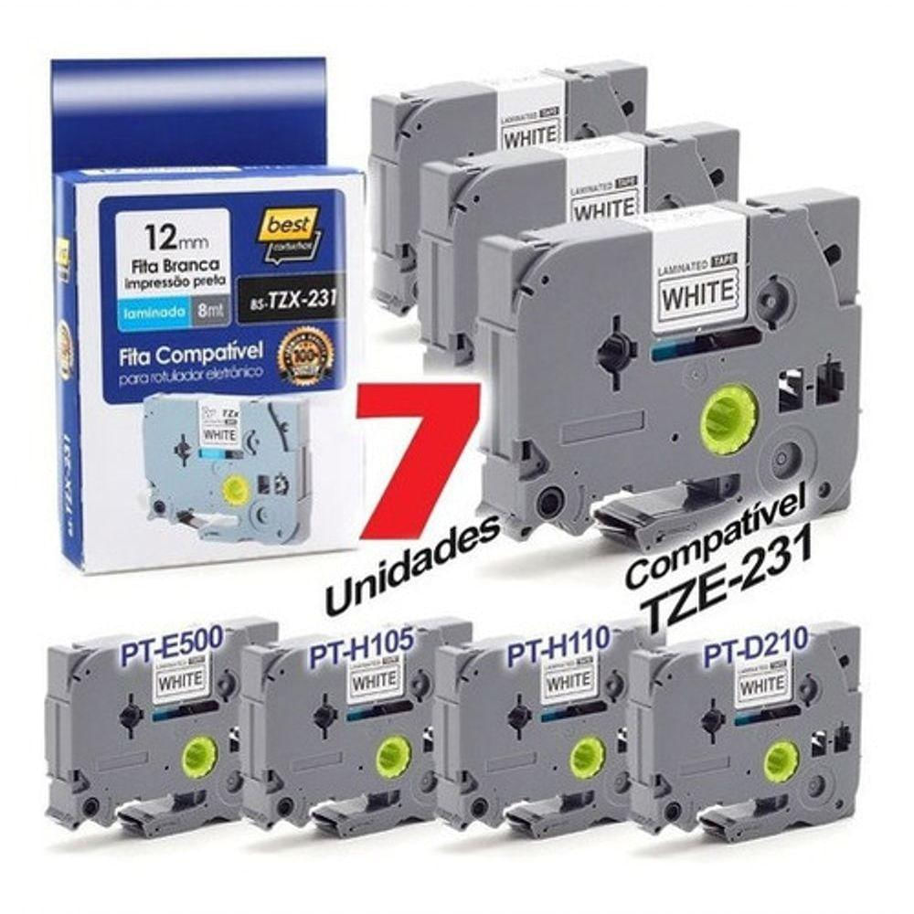 7 Fitas Compatível Para Brother Pt-h110 Pt-h105 Tze 231 12mm