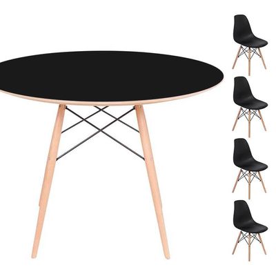 Conjunto Mesa Redonda Preta 120cm + 4 Cadeiras Preta